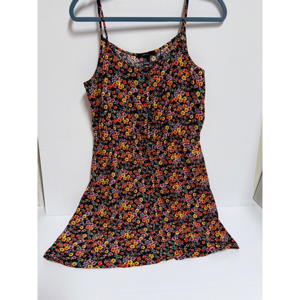 Forever 21 Floral Mini Dress Black Multi Color Button Front Sun Dress Medium